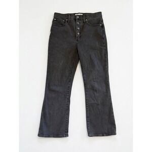 Madewell Cali Demi-Boot Jeans Lunar Wash Black Button Fly Cropped Flare 29